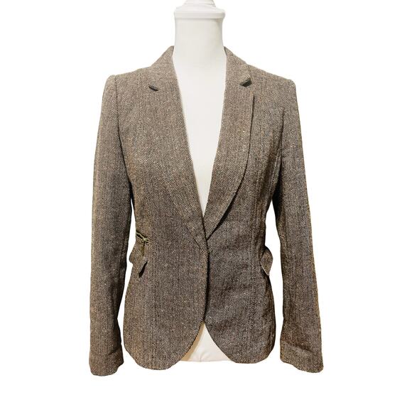 H&M Multicolor Pink Brown Tweed Blazer Jacket Size 12 Tailored old money preppy - Picture 2 of 10